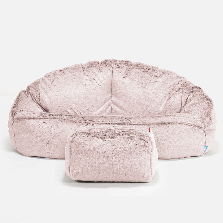 Pouf Canapé Bubble pour Enfants - Fausse Fourrure Lapin Rose Pastel 02