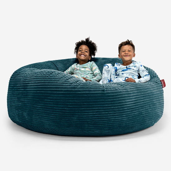 Pouf Géant pour Enfants de Taille Familiale 3-14 ans - Côtelé Bleu Canard 01