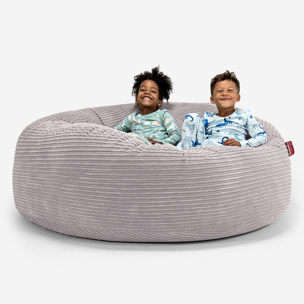 Pouf Géant pour Enfants de Taille Familiale 3-14 ans - Côtelé Gris Argent 01