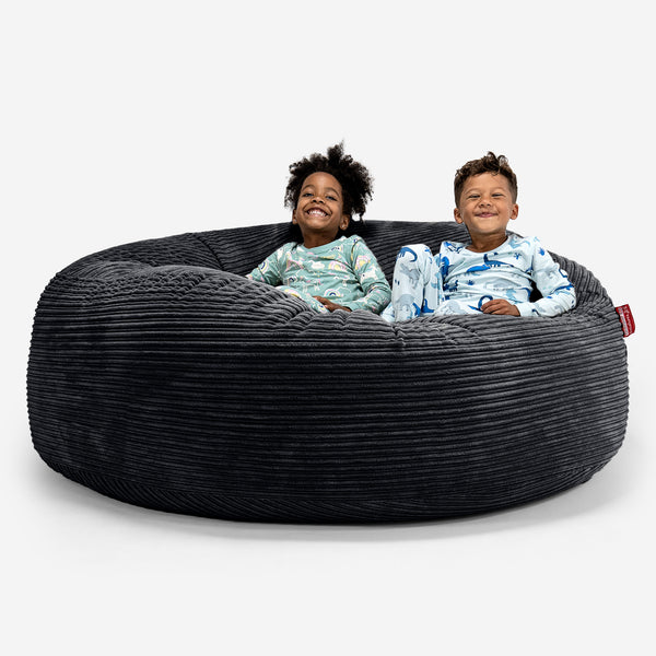 Pouf Géant pour Enfants de Taille Familiale 3-14 ans - Côtelé Noir 01