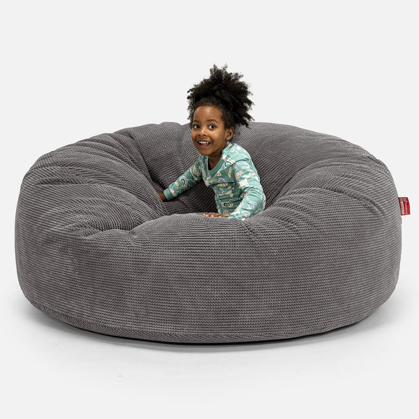 Pouf Géant pour Enfants de Taille Familiale 3-14 ans - Pompon Anthracite 01