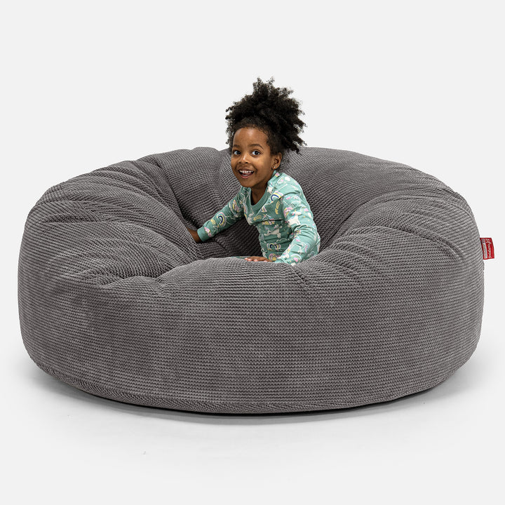 Pouf Géant pour Enfants de Taille Familiale 3-14 ans - Pompon Anthracite 01
