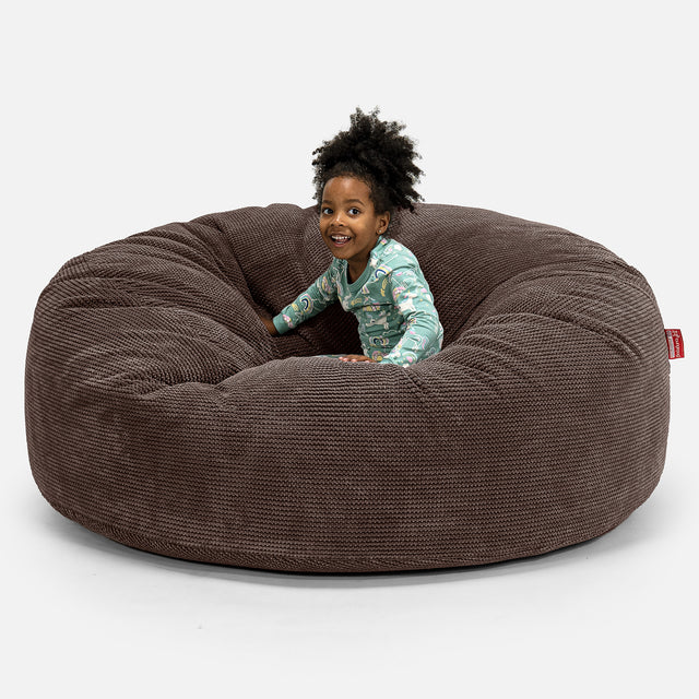 Pouf Géant pour Enfants de Taille Familiale 3-14 ans - Pompon Chocolat 01