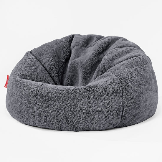 CloudSac 200 Pouf Géant Enfant à Mémoire de Forme - Fausse Fourrure Nounours Gris Foncé 01