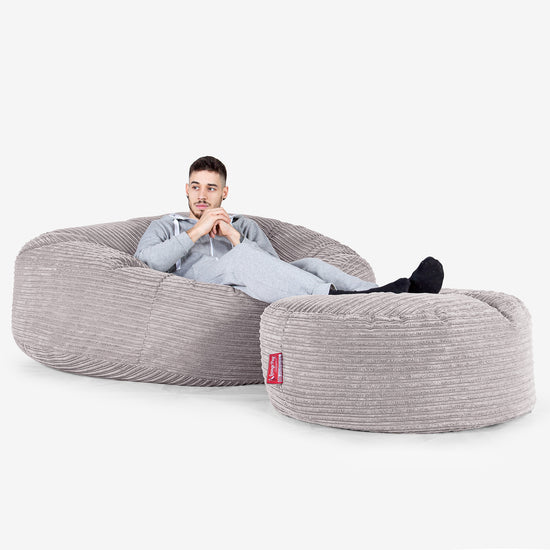 Canapé Pouf Géant Grande Mammouth - Côtelé Gris Argent 02