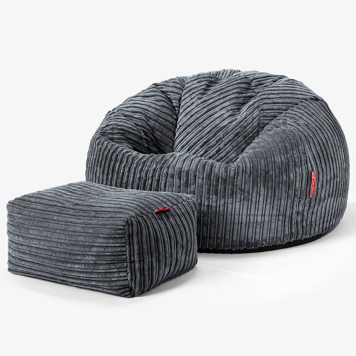 Pouf Poire Classique - Côtelé Gris Acier 02