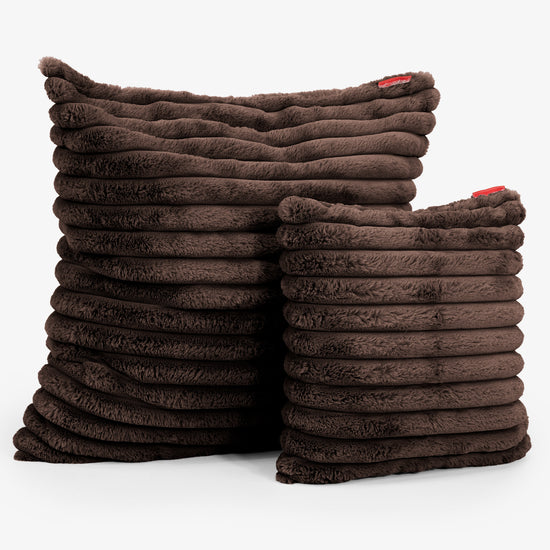 Housse de Coussin 47 x 47cm - Velours Côtelé Ultra Pelucheux Marron Meuse 02