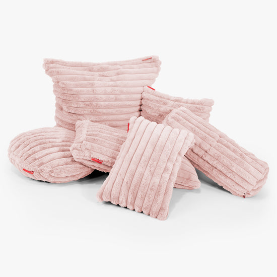 Housse de Coussin Rond 50cm - Velours Côtelé Ultra Pelucheux Rose Pastel 02