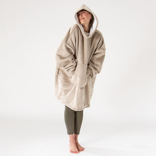Couverture à Capuche pour Homme et Femme - Molleton Crème / Vison 02