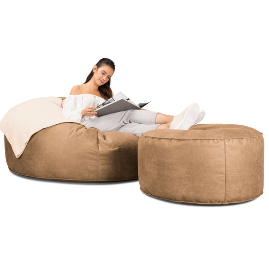 Canapé Pouf Géant Grande Mammouth - Cuir Vintage Marron Clair 02