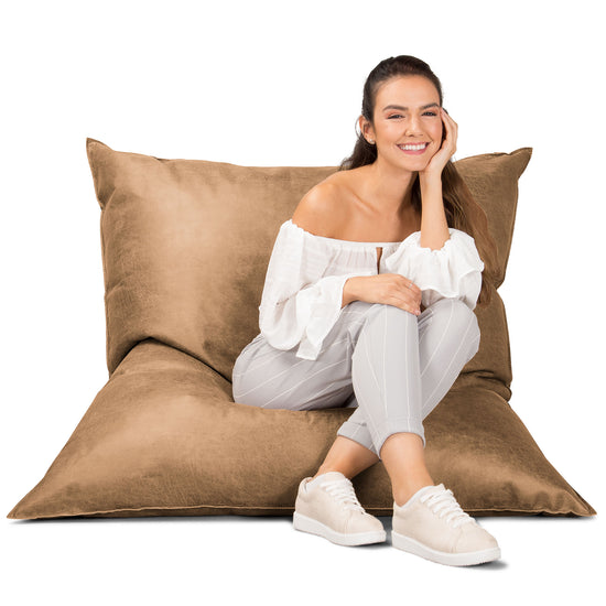 Pouf Géant XXL - Cuir Vintage Marron Clair 01