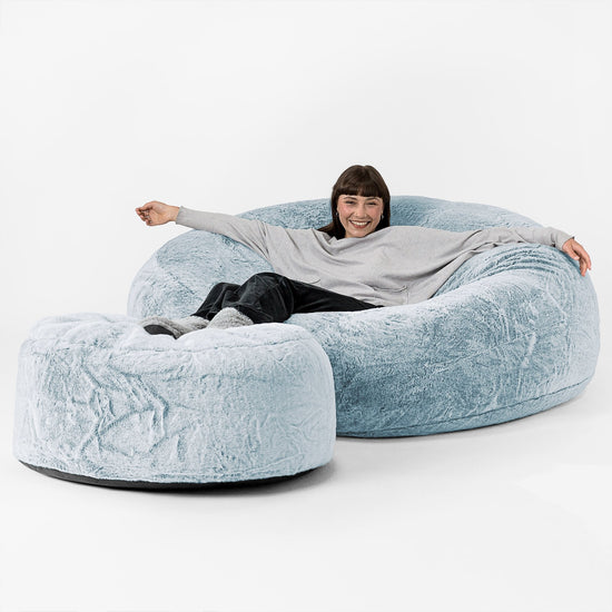 Canapé Pouf Géant Grande Mammouth - Fausse Fourrure Lapin Bleu Pastel 02