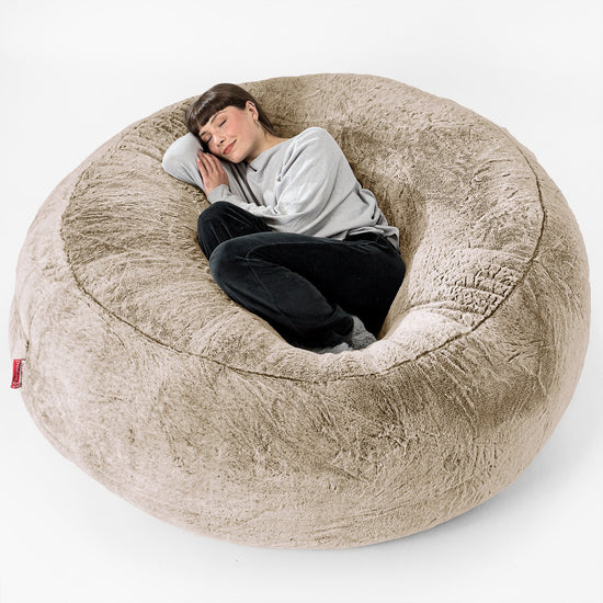 Canapé Pouf Géant Grande Mammouth - Fausse Fourrure Lapin Brun Doré 01