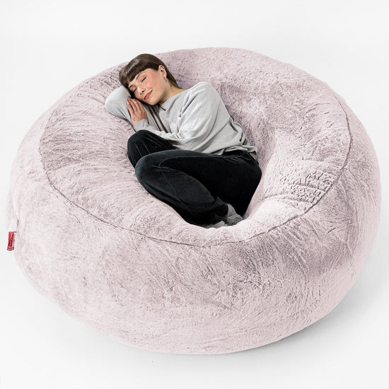 Canapé Pouf Géant Grande Mammouth - Fausse Fourrure Lapin Rose Pastel 01