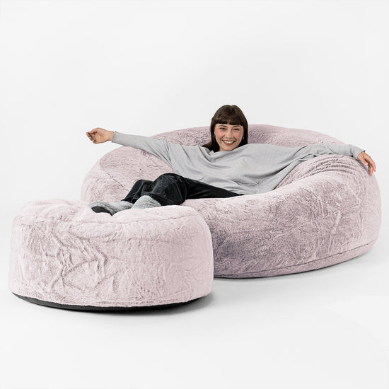 Canapé Pouf Géant Grande Mammouth - Fausse Fourrure Lapin Rose Pastel 02