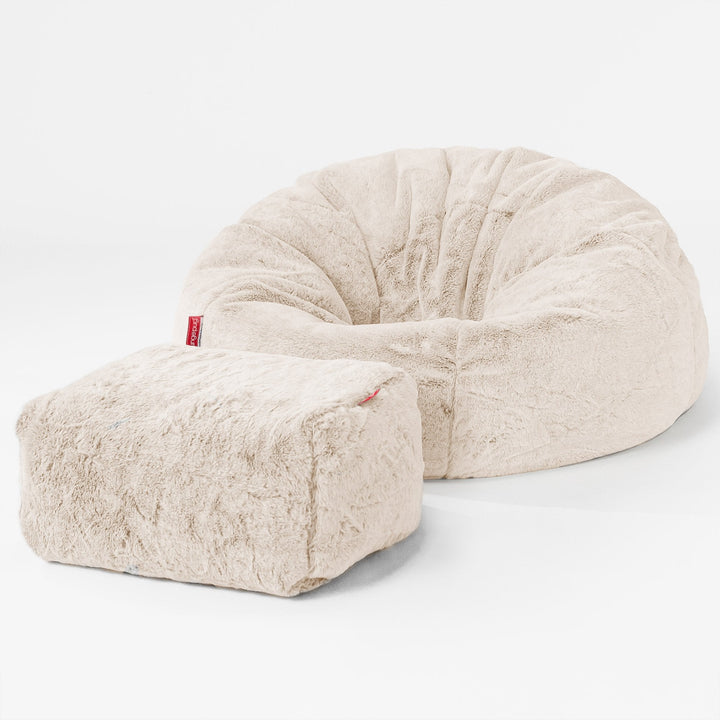 Pouf Poire Classique - Fausse Fourrure Lapin Blanc 02