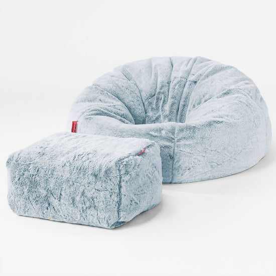 Pouf Poire Classique - Fausse Fourrure Lapin Bleu Pastel 02