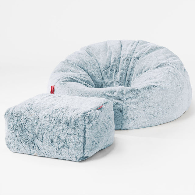 Pouf Poire Classique - Fausse Fourrure Lapin Bleu Pastel 02