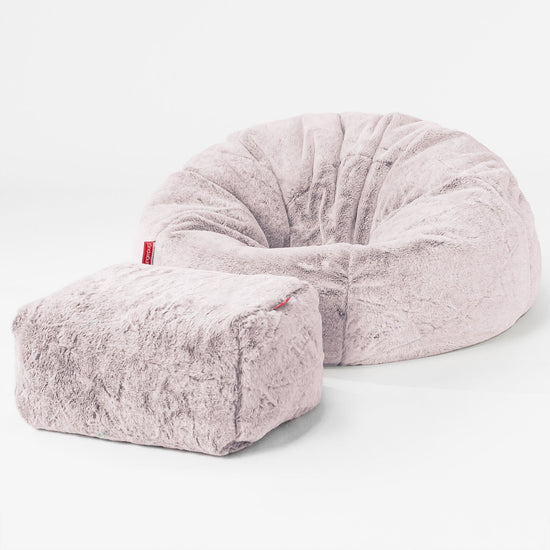 Pouf Poire Classique - Fausse Fourrure Lapin Rose Pastel 02