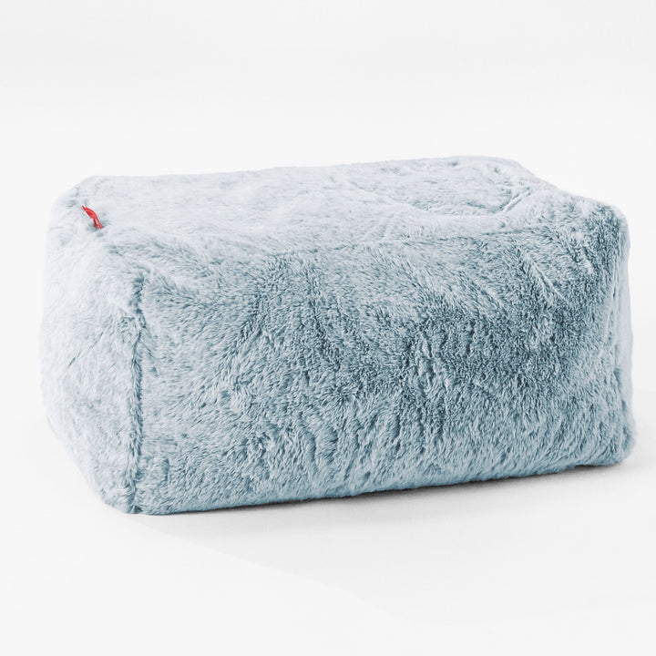 Pouf Repose Pied - Fausse Fourrure Lapin Bleu Pastel 01