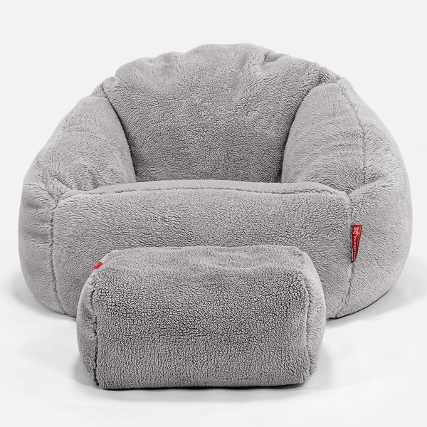 Pouf Chaise Bubble - Fausse Fourrure Nounours Gris moyen 01