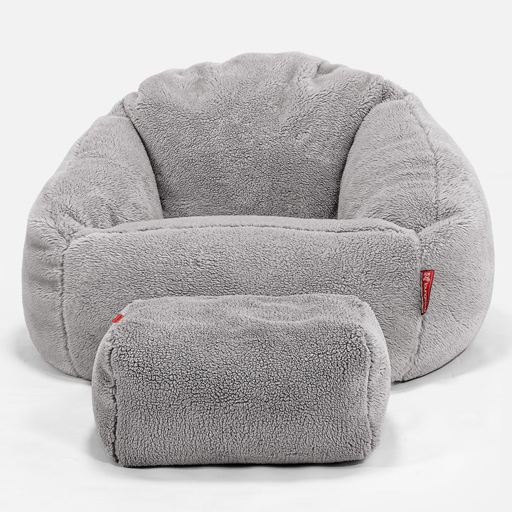 Pouf Chaise Bubble - Fausse Fourrure Nounours Gris moyen 02