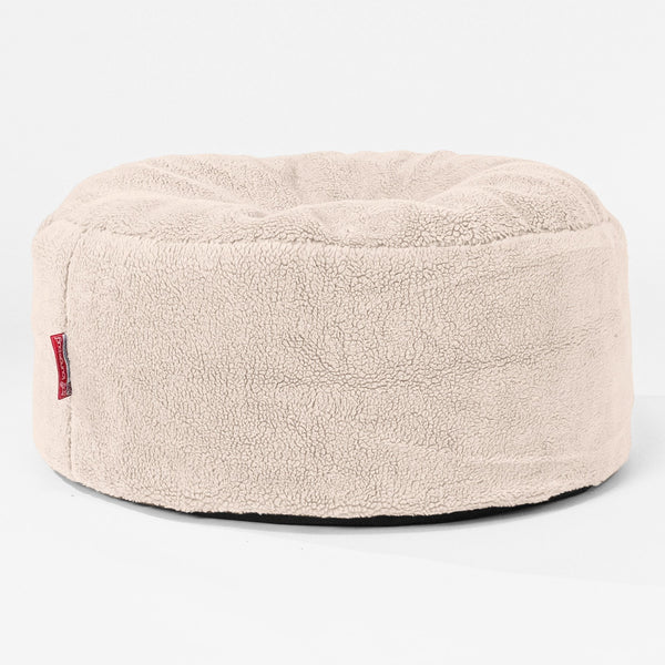 Pouf Design Rond - Fausse Fourrure Nounours Crème 01