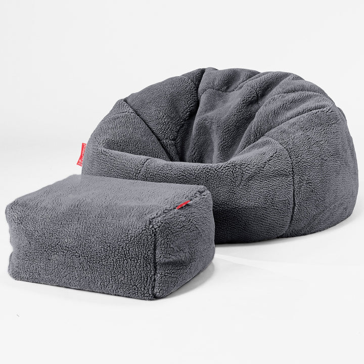 Pouf Poire Classique - Fausse Fourrure Nounours Gris Foncé 02