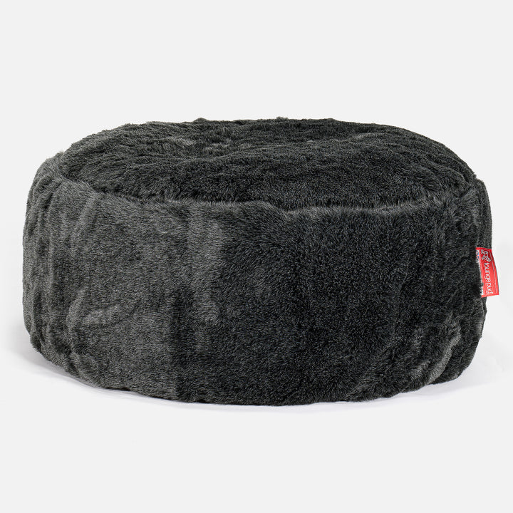 Pouf Design Rond - Fausse Fourrure Noir 01