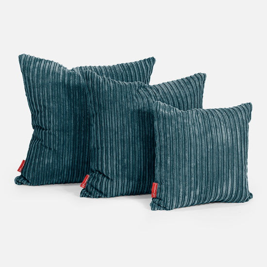 Grand Coussin 70 x 70cm - Côtelé Bleu Canard 02
