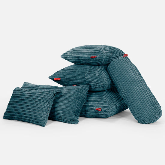 Grand Coussin 70 x 70cm - Côtelé Bleu Canard 04