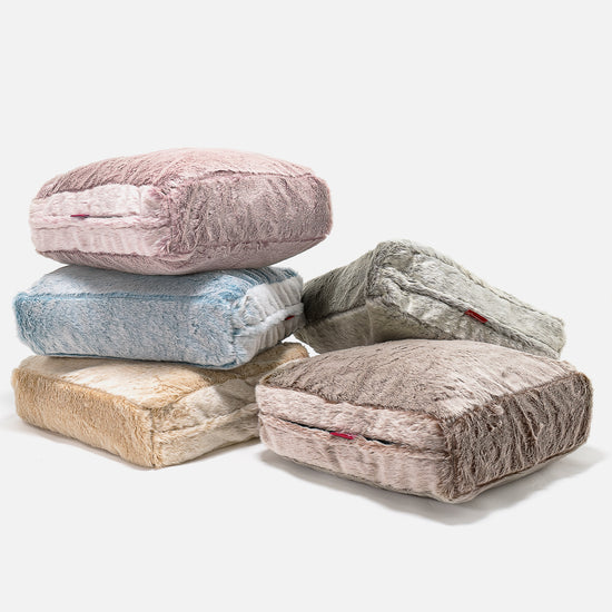 Grand Coussin de Sol - Fausse Fourrure Lapin Blanc 04