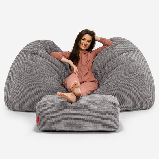 Gros Pouf Canapé - Pompon Anthracite 03