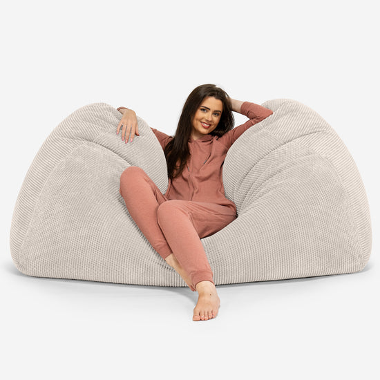 Gros Pouf Canapé - Pompon Crème 02
