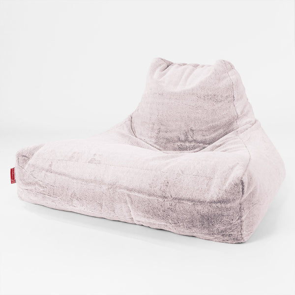 Gros Pouf Fauteuil Relax - Fausse Fourrure Lapin Rose Pastel 01