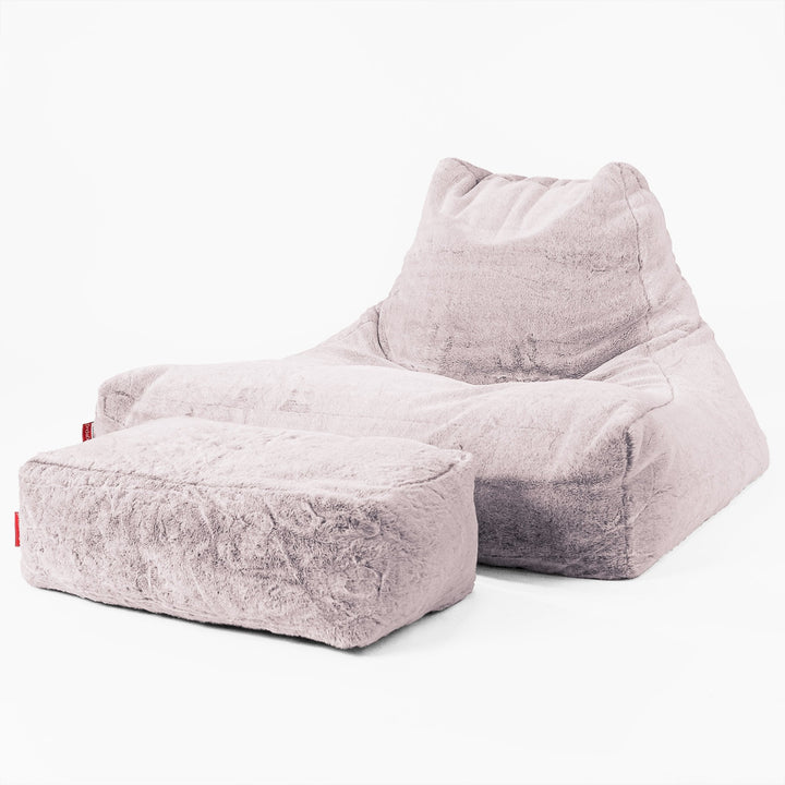 Gros Pouf Fauteuil Relax - Fausse Fourrure Lapin Rose Pastel 02