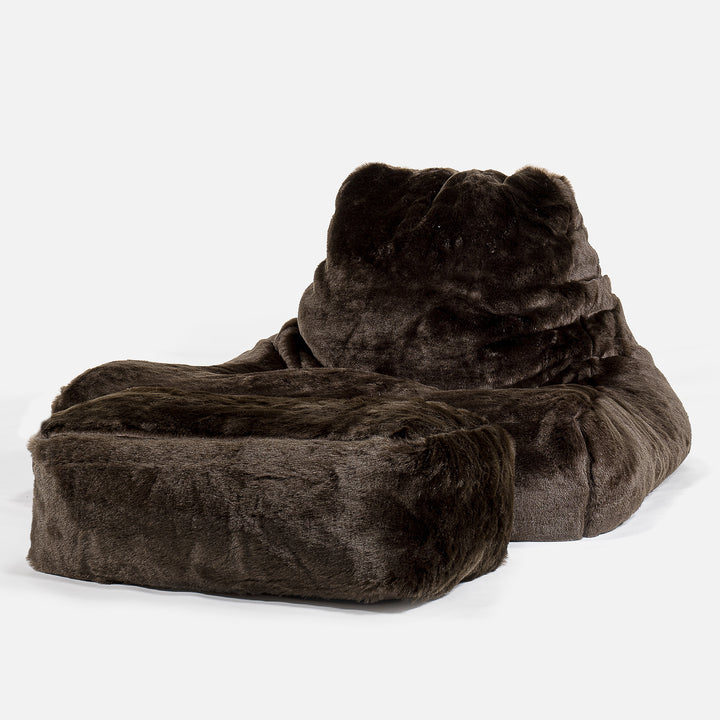 Gros Pouf Fauteuil Relax - Fausse Fourrure Marron 02