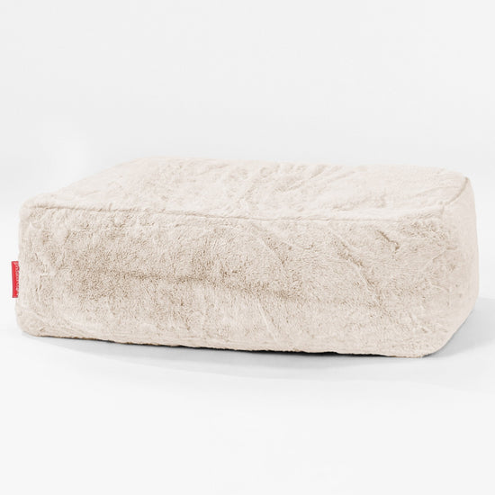Gros Pouf Repose Pied - Fausse Fourrure Lapin Blanc 01