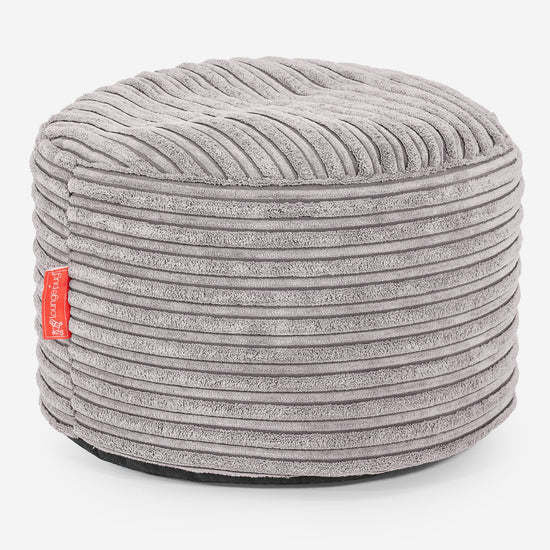 Petit Repose-pieds Rond - Côtelé Gris Argent 01