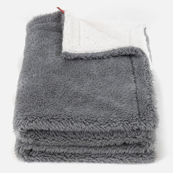 Plaid / Couverture Sherpa - Fausse Fourrure Nounours Gris Foncé 03