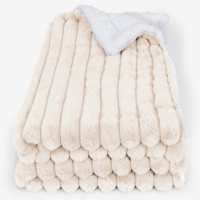 Plaid / Couverture Sherpa - Velours Côtelé Ultra Pelucheux Crème 01