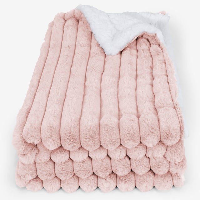 Plaid / Couverture Sherpa - Velours Côtelé Ultra Pelucheux Rose Pastel 01