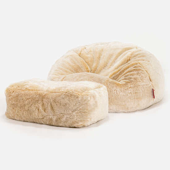 Pouf Canapé Classique - Fausse Fourrure Blanc 02