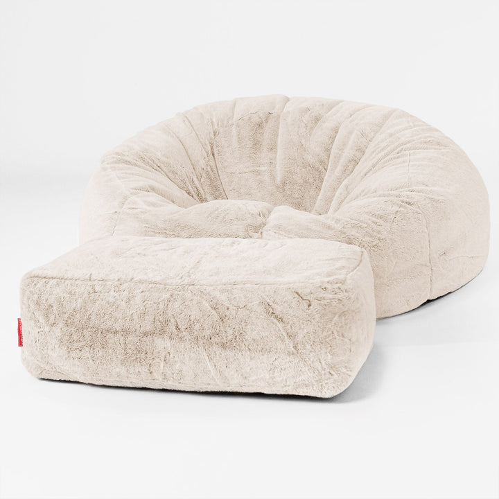 Pouf Canapé Classique - Fausse Fourrure Lapin Blanc 02