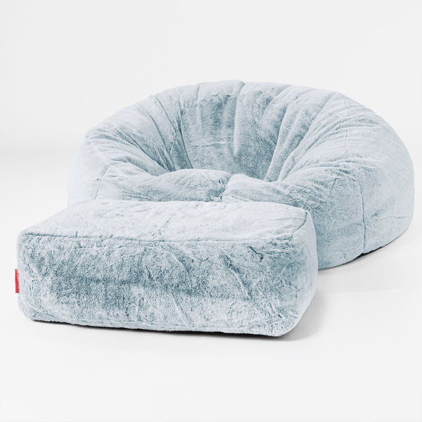 Pouf Canapé Classique - Fausse Fourrure Lapin Bleu Pastel 01