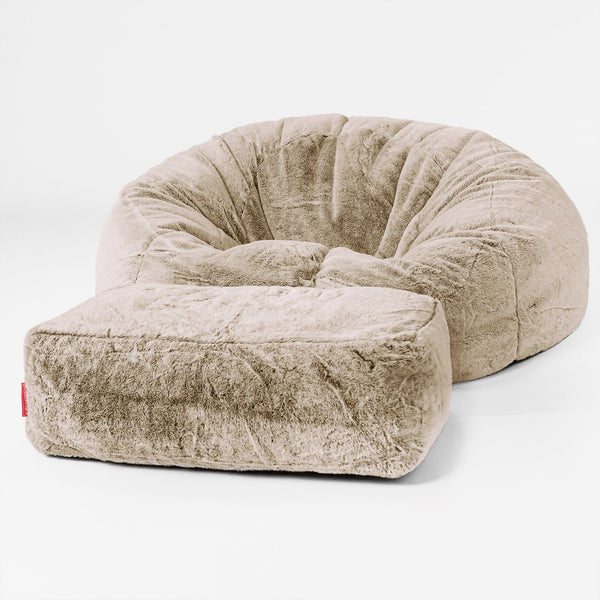 Pouf Canapé Classique - Fausse Fourrure Lapin Brun Doré 01