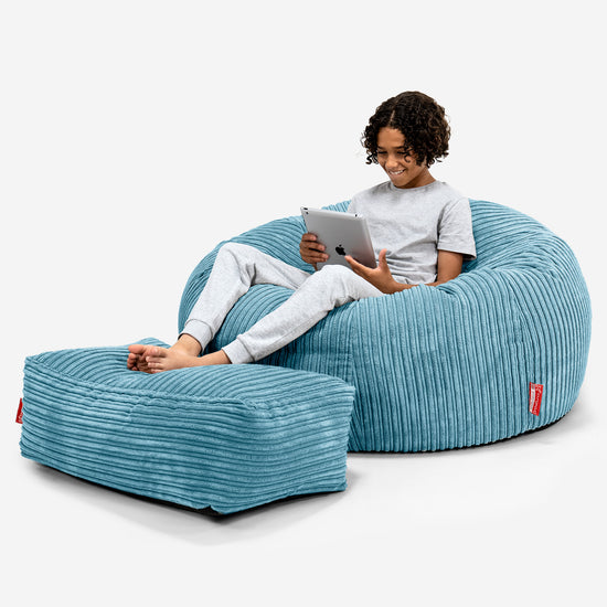 Canapé Pouf pour Enfant 6-14 ans - Côtelé Mer Égée 01