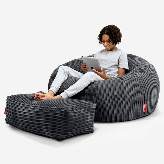 Canapé Pouf pour Enfant 6-14 ans - Côtelé Noir 01