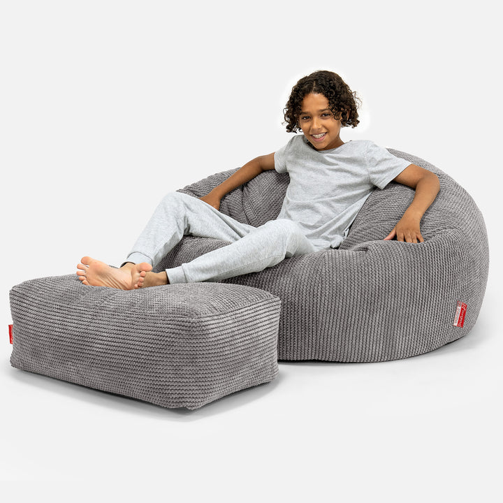 Canapé Pouf pour Enfant 6-14 ans - Pompon Anthracite 01