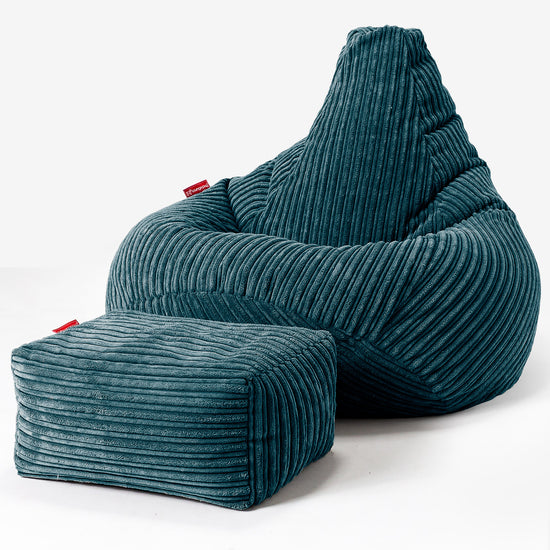 Pouf Gamer pour Enfant 6-14 ans - Côtelé Bleu Canard 03